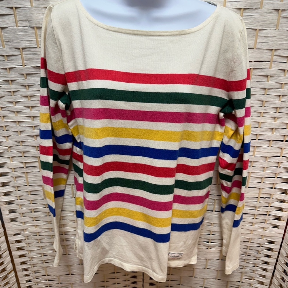 Talbots women’s m cream w/multi colored stripes long sleeve top EUC‎